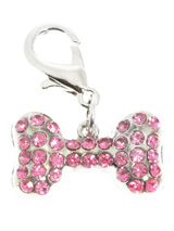 Swarovski Bone Dog Collar Charm (Pink Crystals) - Stunning Diamante Bone Charm (embellished with 34 Rose Swarovski Stones) attaches to any collar's D-ring with a lobster clip. Diamante Bone Charm. Measures approx. 1'' / 2.5cm wide.