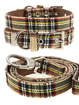 Brown Tartan Collar & Lead Set - Our Brown Checked Tartan Collar & Lead Set is a traditional Scottish Highland design which is stylish, classy and never goes out of fashion. It is lightweight and incredibly strong. The collar has been finished with chrome detailing including the eyelets and tip of the collar. A matching lead, harne...
