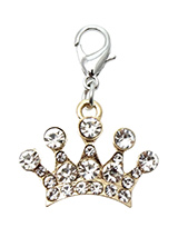 Diamante Gold Crown Dog Collar Charm - This impressive charm is a Diamante Gold Crown Dog Collar Charm rendered in gold alloy and detailed with 15 Crystals. Remind everyone of the respect your pup is due by flashing this regal charm.