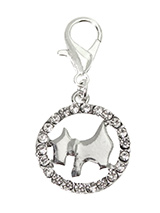 Diamante Circle Scottie Dog Collar Charm - Accent your pup's collar with our circular Scottie Dog Collar Charm, embellished with 22 clear Diamante crystals. The adorable dog shape lets everyone know who's the most fashionable pup on the block. Attaches to any collar's D-ring with a lobster clip. Measures approx. 3/4'' / 2cm wide.